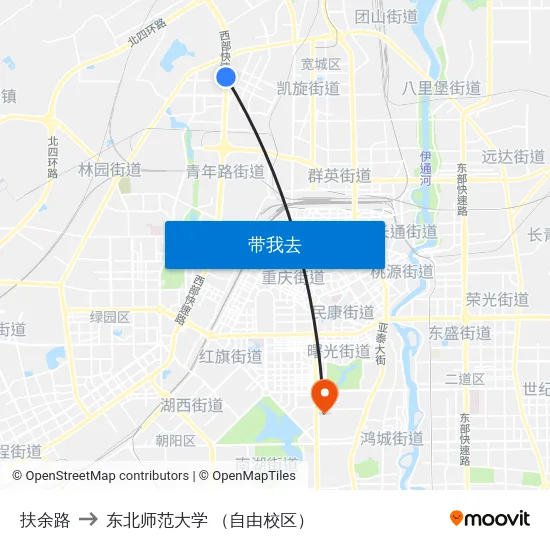 扶余路 to 东北师范大学 （自由校区） map