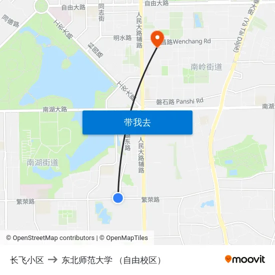 长飞小区 to 东北师范大学 （自由校区） map