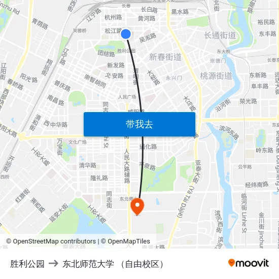 胜利公园 to 东北师范大学 （自由校区） map
