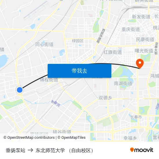 垂扬泵站 to 东北师范大学 （自由校区） map