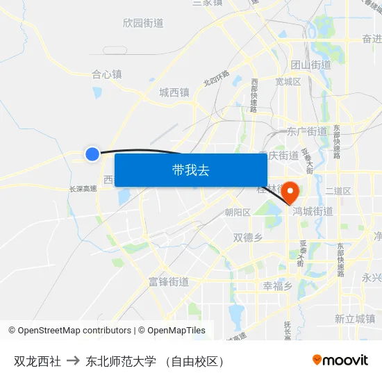 双龙西社 to 东北师范大学 （自由校区） map