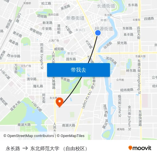 永长路 to 东北师范大学 （自由校区） map