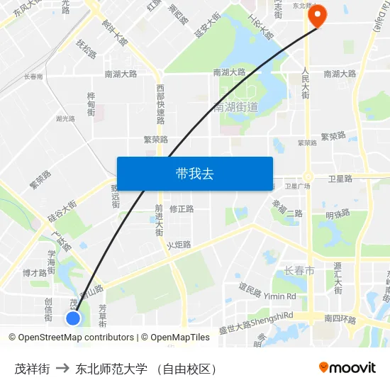 茂祥街 to 东北师范大学 （自由校区） map