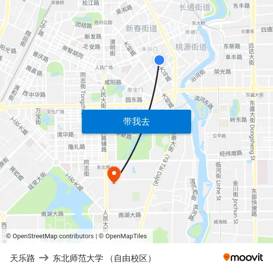 天乐路 to 东北师范大学 （自由校区） map