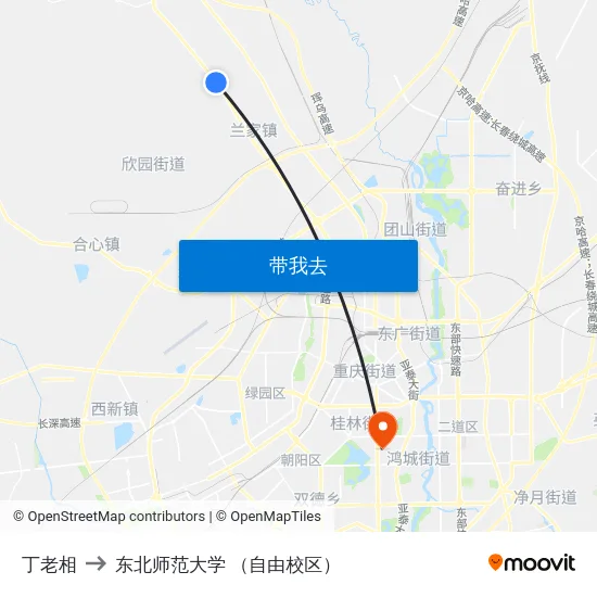丁老相 to 东北师范大学 （自由校区） map