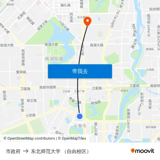 市政府 to 东北师范大学 （自由校区） map