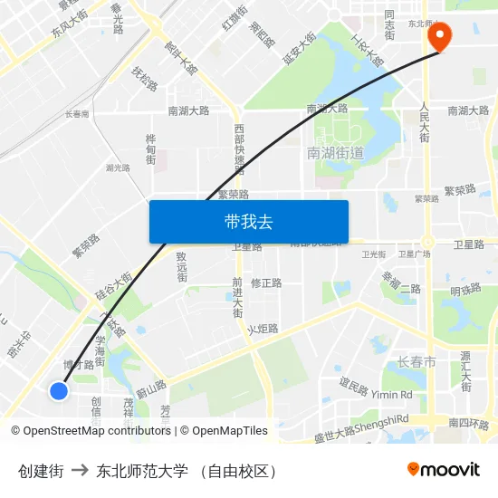 创建街 to 东北师范大学 （自由校区） map