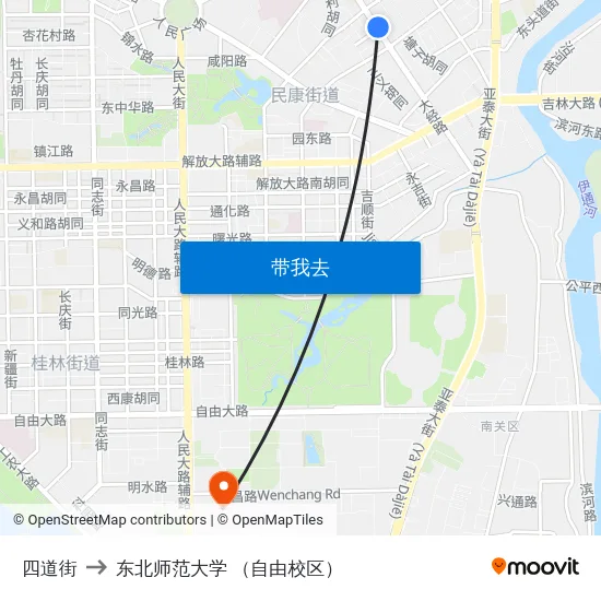 四道街 to 东北师范大学 （自由校区） map
