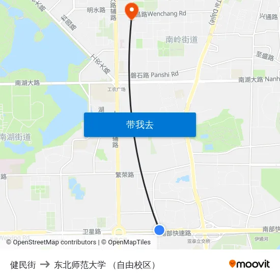 健民街 to 东北师范大学 （自由校区） map