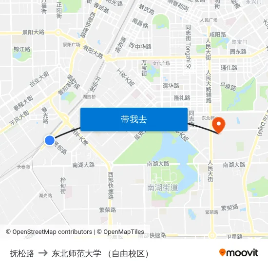 抚松路 to 东北师范大学 （自由校区） map