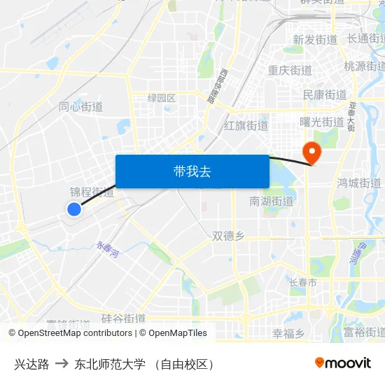 兴达路 to 东北师范大学 （自由校区） map
