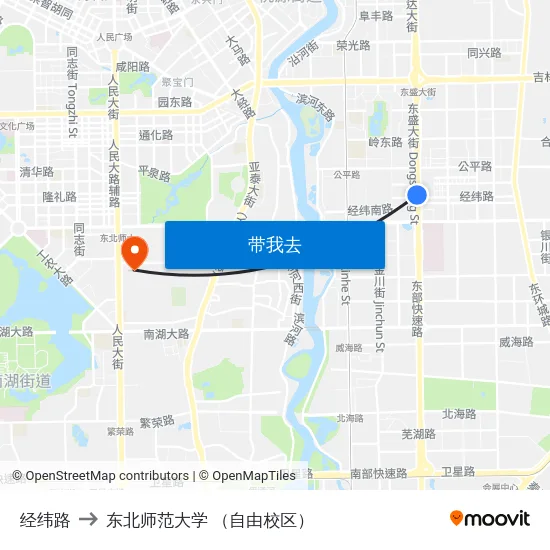 经纬路 to 东北师范大学 （自由校区） map