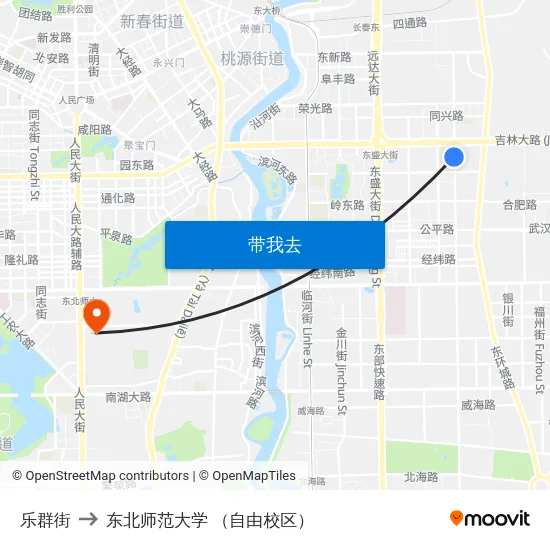 乐群街 to 东北师范大学 （自由校区） map