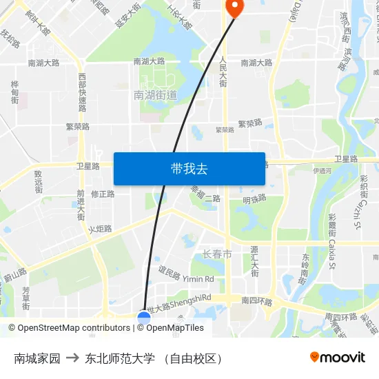 南城家园 to 东北师范大学 （自由校区） map