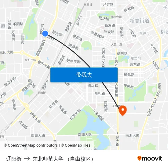 辽阳街 to 东北师范大学 （自由校区） map