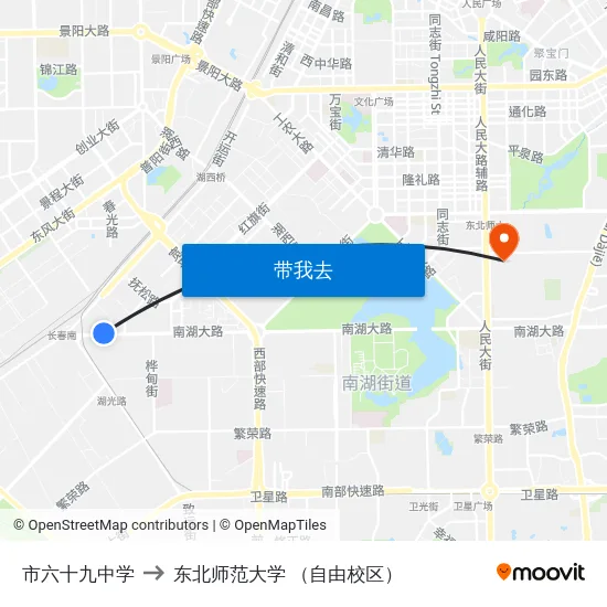 市六十九中学 to 东北师范大学 （自由校区） map