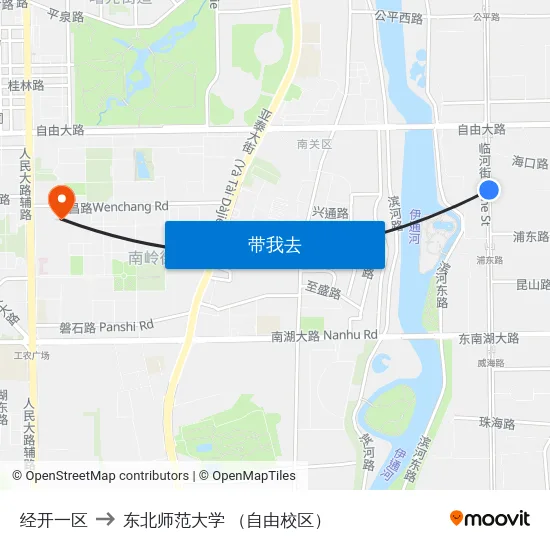 经开一区 to 东北师范大学 （自由校区） map