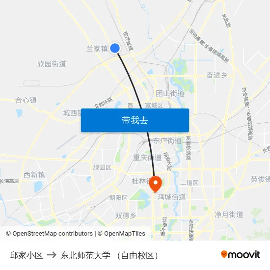 邱家小区 to 东北师范大学 （自由校区） map