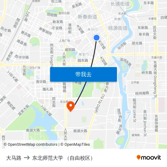 大马路 to 东北师范大学 （自由校区） map