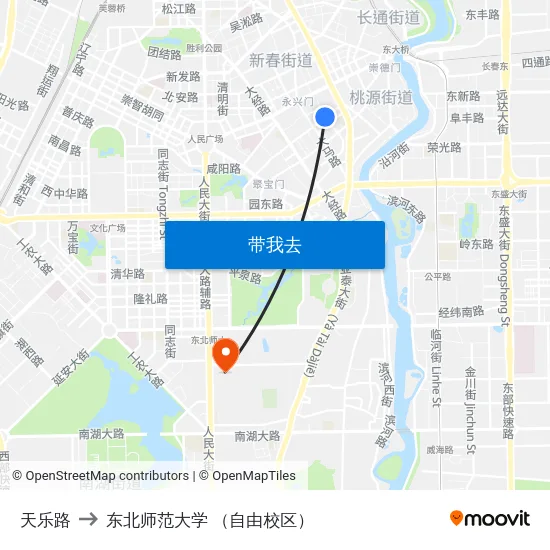 天乐路 to 东北师范大学 （自由校区） map