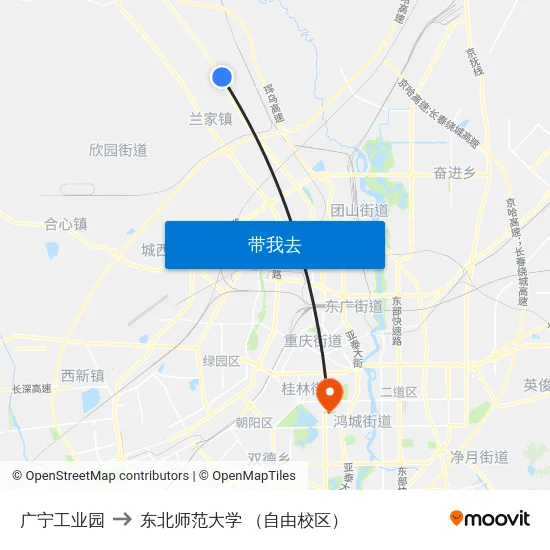 广宁工业园 to 东北师范大学 （自由校区） map