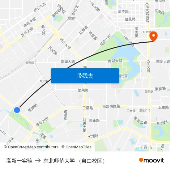 高新一实验 to 东北师范大学 （自由校区） map