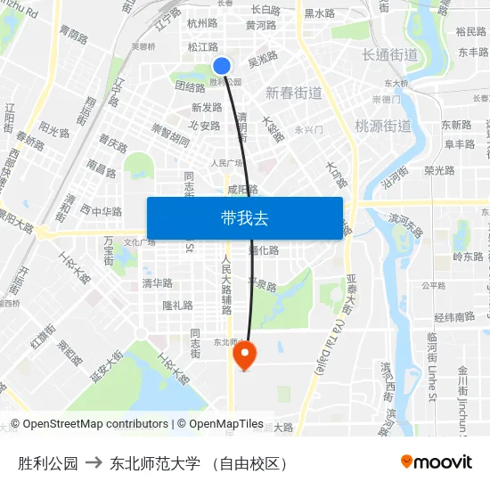胜利公园 to 东北师范大学 （自由校区） map