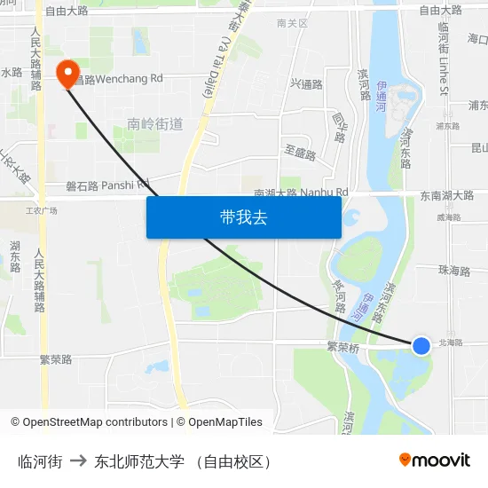 临河街 to 东北师范大学 （自由校区） map