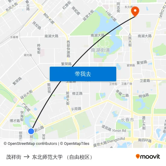 茂祥街 to 东北师范大学 （自由校区） map