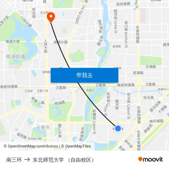 南三环 to 东北师范大学 （自由校区） map