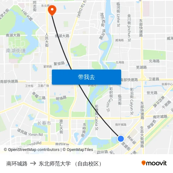南环城路 to 东北师范大学 （自由校区） map