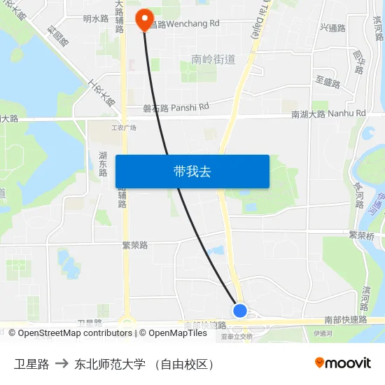 卫星路 to 东北师范大学 （自由校区） map