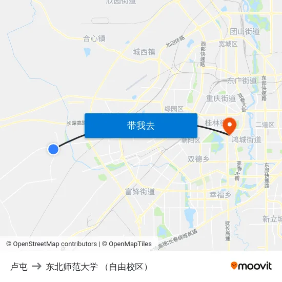 卢屯 to 东北师范大学 （自由校区） map