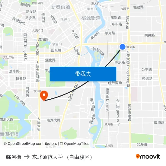 临河街 to 东北师范大学 （自由校区） map