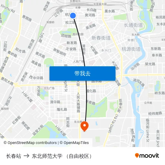 长春站 to 东北师范大学 （自由校区） map