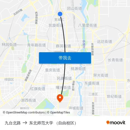 九台北路 to 东北师范大学 （自由校区） map