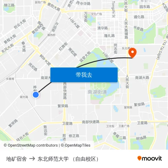 地矿宿舍 to 东北师范大学 （自由校区） map