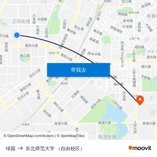 绿园 to 东北师范大学 （自由校区） map