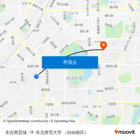 东光商贸城 to 东北师范大学 （自由校区） map