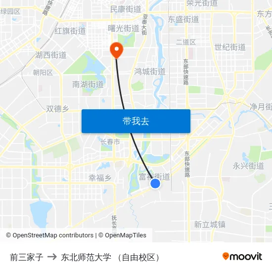 前三家子 to 东北师范大学 （自由校区） map