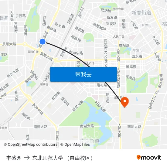 丰盛园 to 东北师范大学 （自由校区） map