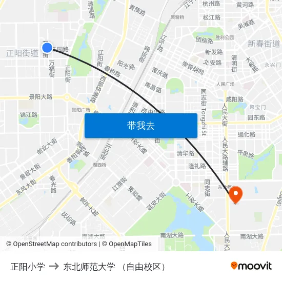 正阳小学 to 东北师范大学 （自由校区） map