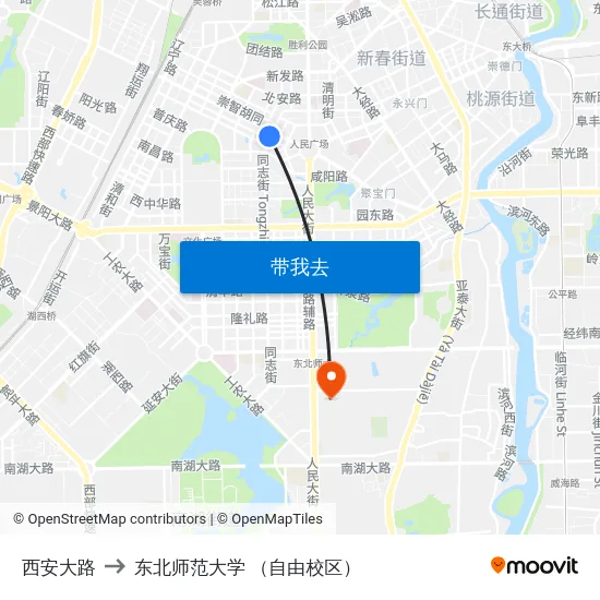 西安大路 to 东北师范大学 （自由校区） map