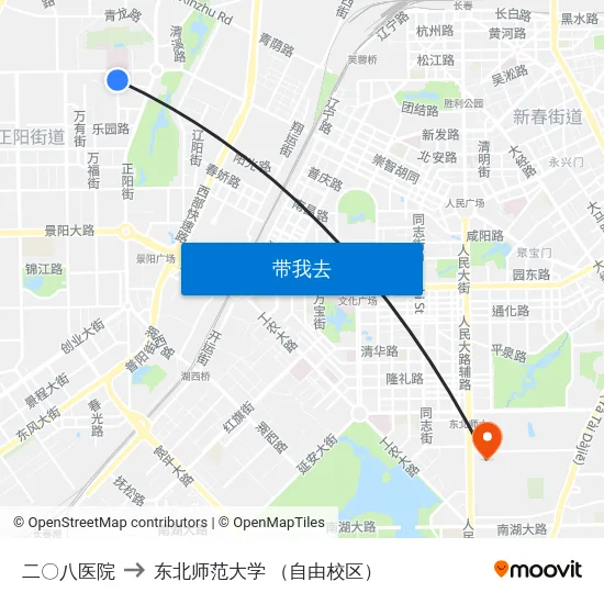 二〇八医院 to 东北师范大学 （自由校区） map