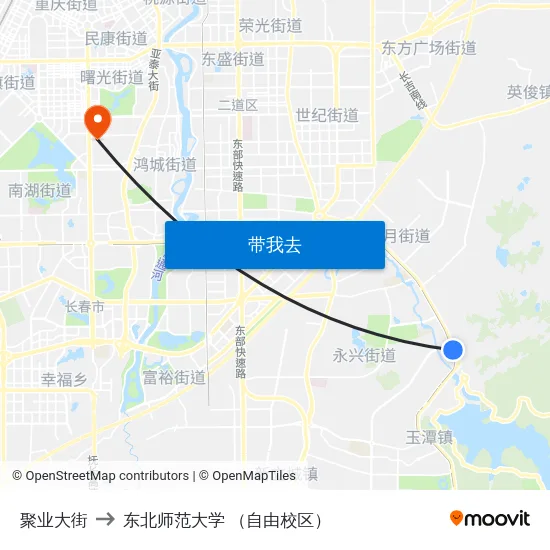 聚业大街 to 东北师范大学 （自由校区） map