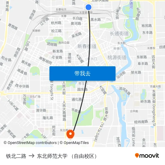 铁北二路 to 东北师范大学 （自由校区） map