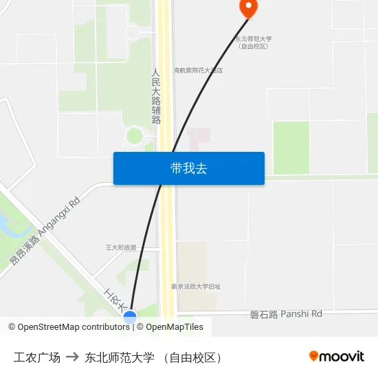 工农广场 to 东北师范大学 （自由校区） map