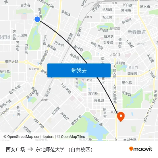 西安广场 to 东北师范大学 （自由校区） map