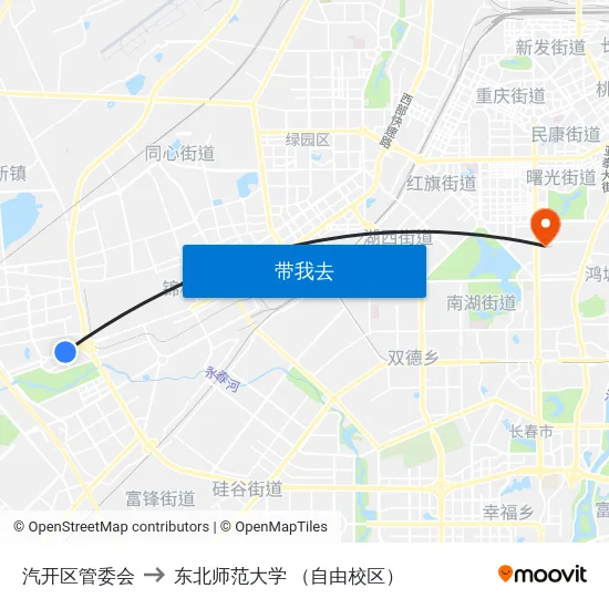 汽开区管委会 to 东北师范大学 （自由校区） map
