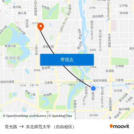 世光路 to 东北师范大学 （自由校区） map